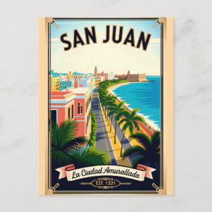 Cartão Postal Viagem Retro San Juan Porto Rico Vintage