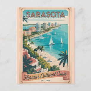 Cartão Postal Viagem Retro Sarasota Flórida Vintage