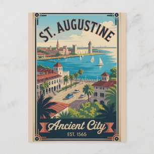 Cartão Postal Viagem Retro St. Augustine Flórida Vintage