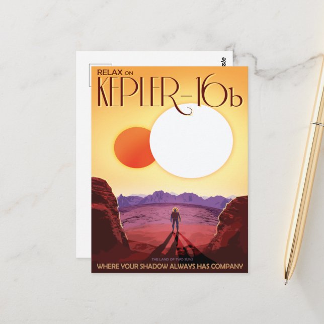 Cartão Postal Viagem Sci-Fi Ad, Planet Kepler-16b (Frente/Verso In Situ)