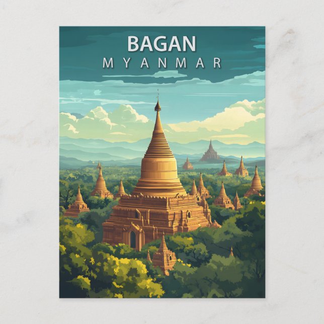 Cartão Postal Viagem Vintage Bagan Myanmar (Frente)