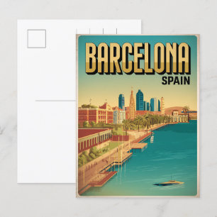 Cartão Postal Viagem vintage barcelona beacg presentes