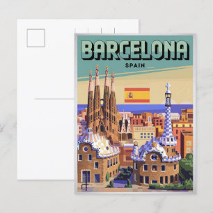 Cartão Postal Viagem vintage barcelona sagrada familia presentes