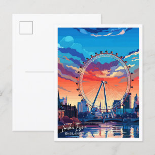 Cartão Postal Viagem Vintage de Londres Eye England