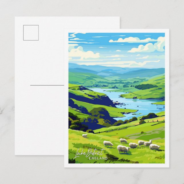 Cartão Postal Viagem Vintage, distrito do lago, Inglaterra (Frente/Verso)