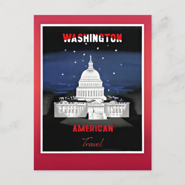 Cartão Postal Viagem Washington, poster vintage, (Frente)