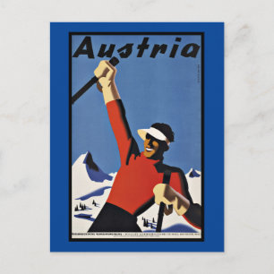 Cartão Postal Viagens Antigas Áustria Esqui