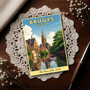 Cartão Postal Viagens Antigas em Bruges, Bélgica, anos 60