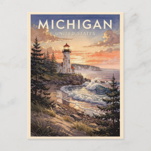 Cartão Postal Viagens Antigas Michigan EUA
