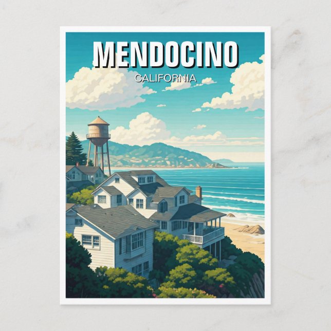 Cartão Postal Viagens para Mendocino Califórnia (Frente)