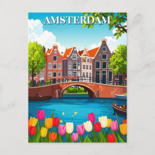 Cartão Postal Viagens pelo Amsterdam com Tulipas