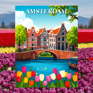 Cartão Postal Viagens pelo Amsterdam com Tulipas