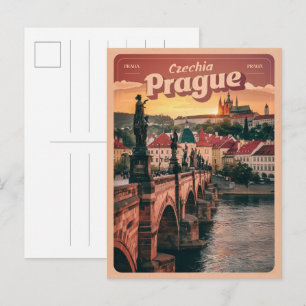Cartão Postal viagens retrô Praga República Tcheca presentes, po