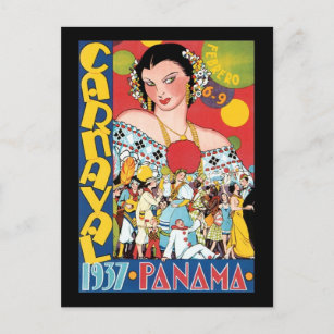 Cartão Postal viagens vintage 1937, Mulher do Partido do Carnava