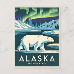 Cartão Postal Viagens vintage Alasca Luz Norte Urso Polar