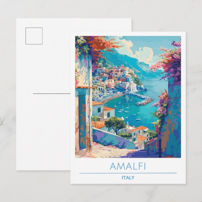 Cartão Postal Viagens vintage Amalfi Itália (Frente/Verso)