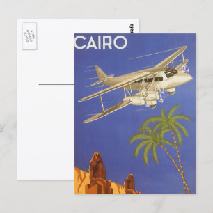 Cartão Postal Viagens vintage ao Cairo, Eygpt, Avião de Biplane