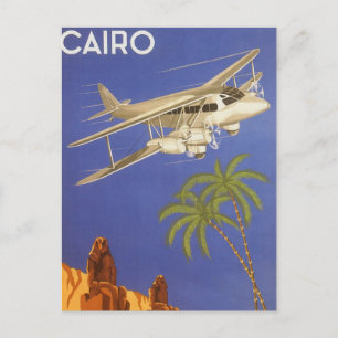 Cartão Postal Viagens vintage ao Cairo, Eygpt, Avião de Biplano
