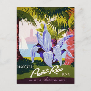 Cartão Postal Viagens vintage Art, Descubra Porto Rico!