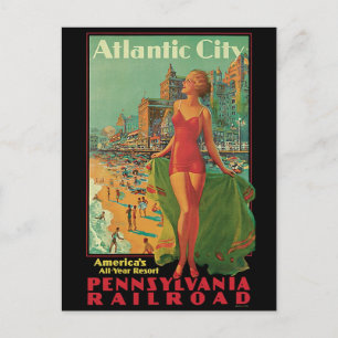 Cartão Postal Viagens vintage, Atlantic City Resort Beach Blone