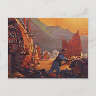 Cartão Postal viagens vintage, avião sobre lixo em Hong Kong