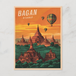 Cartão Postal Viagens vintage Bagan Myanmar Sunset - Retrospecti