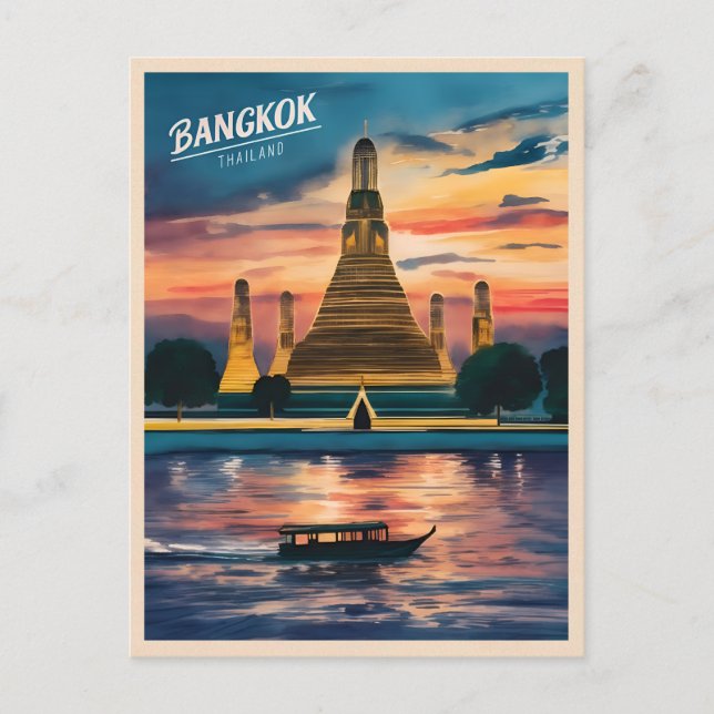 Cartão Postal Viagens vintage Bangkok Tailândia — Paisagem Sunse (Frente)
