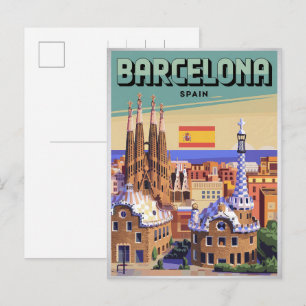 Cartão Postal Viagens vintage barcelona sagrada familia presente