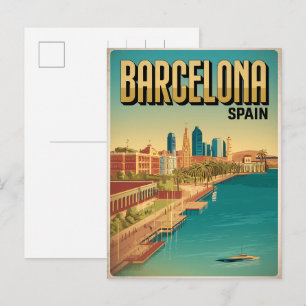 Cartão Postal Viagens vintage barcelona vista beacg presentes
