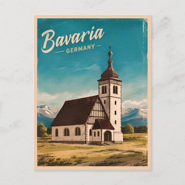 Cartão Postal Viagens vintage Baviera Alemanha - Cenário Retroat (Frente)