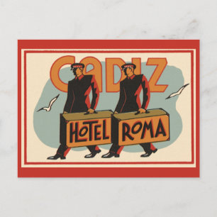 Cartão Postal viagens vintage Belllúpulo Hotel Roma, Cádiz, Es