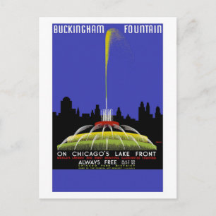 Cartão Postal viagens vintage "Buckingham Fountain, Chicago"