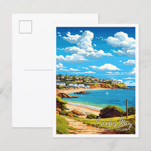 Cartão Postal Viagens vintage Carbis Bay Cornwall England