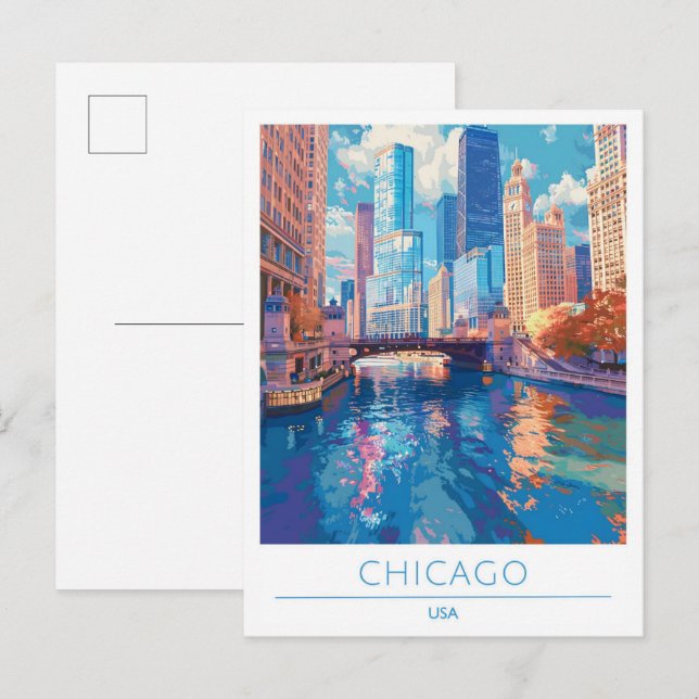 Cartão Postal Viagens vintage Chicago EUA (Frente/Verso)