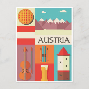 Cartão Postal Viagens vintage da Áustria, aquarela de inverno