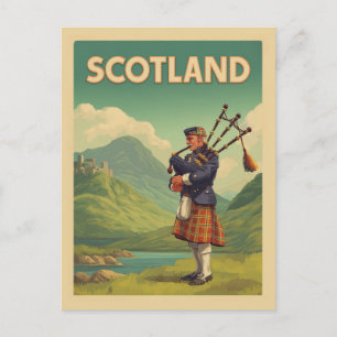 Cartão Postal Viagens vintage da Escócia - Highland Bagpiper