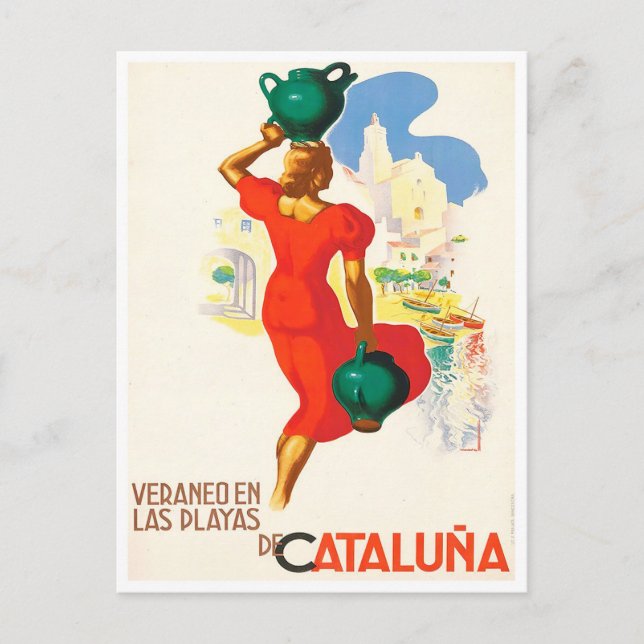 Cartão Postal Viagens vintage da Espanha Catalunya (Frente)