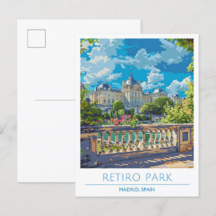 Cartão Postal Viagens vintage da Espanha Retiro Park Madrid