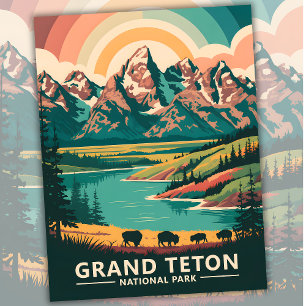 Cartão Postal Viagens vintage da Grande Teton National Park Wild