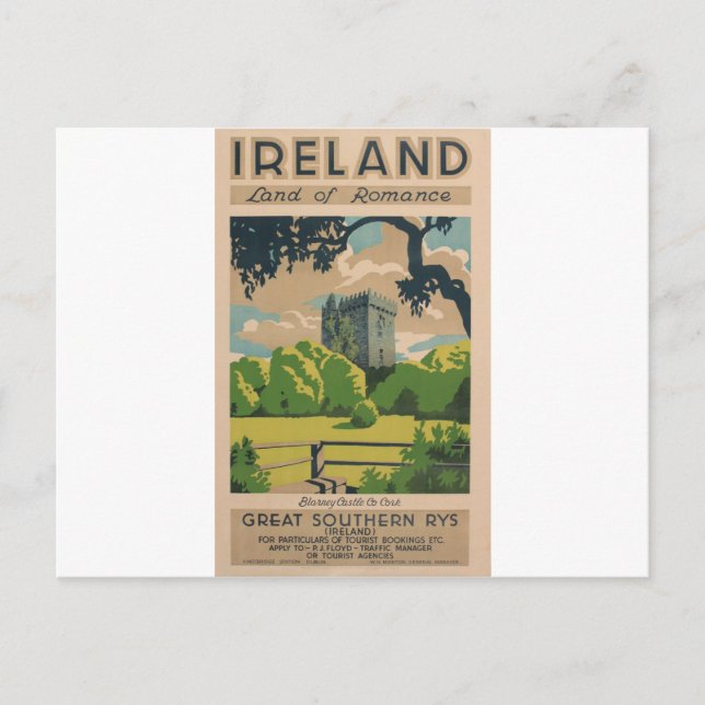 Cartão Postal Viagens vintage da Irlanda (Frente)