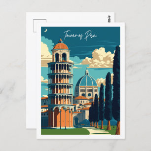Cartão Postal Viagens vintage da Torre de Pisa Itália