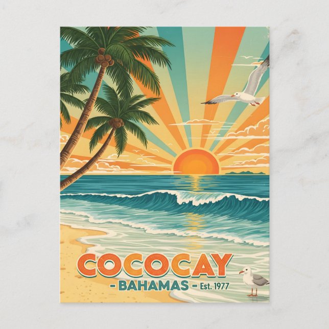 Cartão Postal Viagens vintage das Bahamas Cococay (Frente)