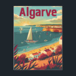 Cartão Postal Viagens vintage de Algarve<br><div class="desc">Escapar para a costa do Algarve, que está a tirar o fôlego, com a nossa ilustração de viagem. Essa peça encantadora captura a essência da felicidade costeira, onde penhascos ouros encontram-se as águas azuis do oceano Atlântico. Mergulhe na beleza tranquila das praias isoladas, nas charmosas aldeias de pesca e no...</div>