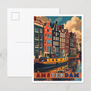 Cartão Postal Viagens vintage de Amsterdã Holanda