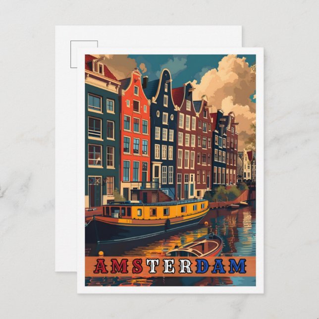 Cartão Postal Viagens vintage de Amsterdã Holanda (Frente/Verso)