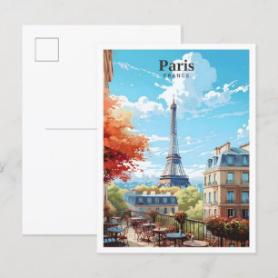Cartão Postal Viagens vintage de Arte da Torre Eiffel Paris Fran