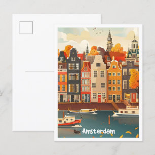 Cartão Postal Viagens vintage de Arte de Amsterdã Holanda