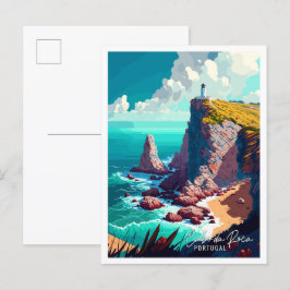 Cartão Postal Viagens vintage de Arte do Cabo da Roca Portugal