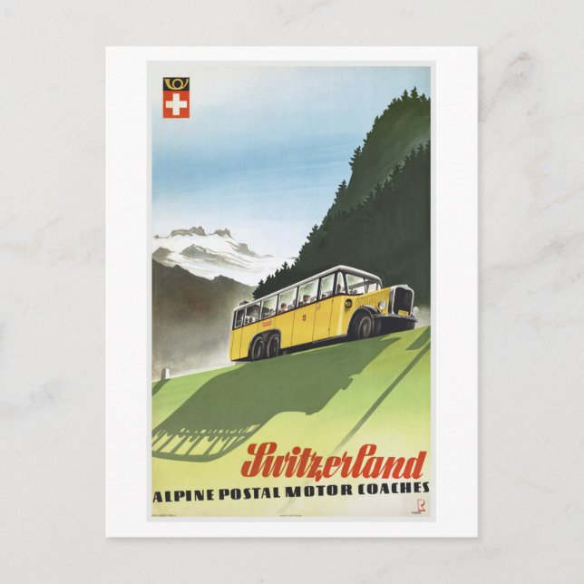 Cartão Postal Viagens vintage de barramento alpino suiça (Frente)