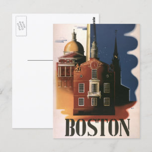 Cartão Postal viagens vintage de Boston, Massachusetts
